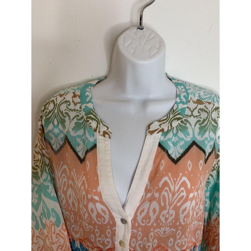 Chicos sz 2 L Beaded Boho Embroidered Light Knit Cotton Blouse top  (09) - Picture 3 of 12